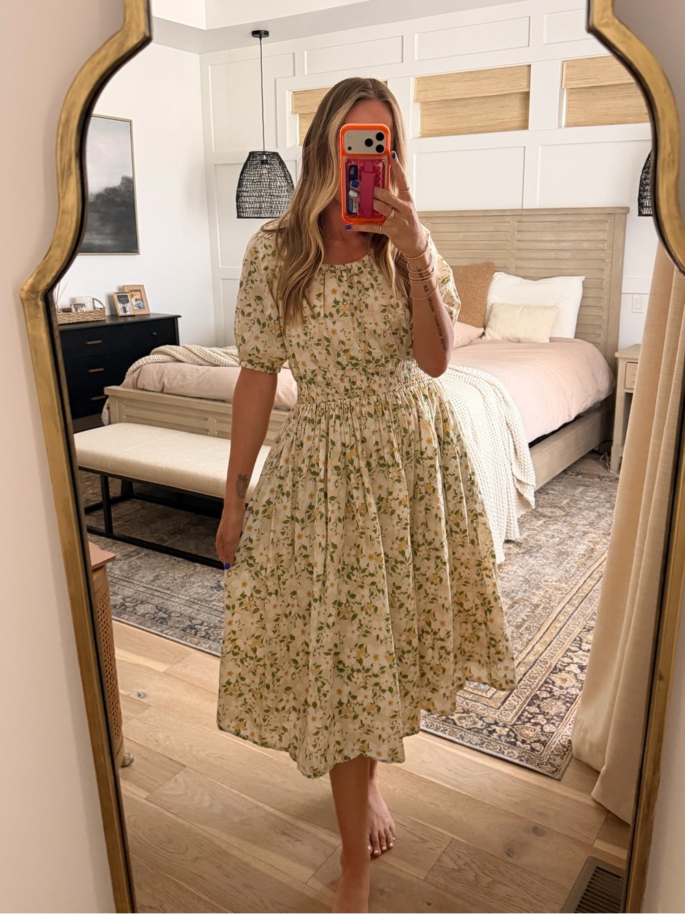 DOWNEAST floral lemon cotton midi dress